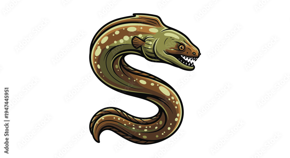 Obraz premium Fierce Moray Eel Underwater Predator Mascot Illustration Vector Design Element