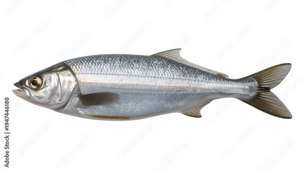 Obraz premium High-resolution photograph of a silver fish swimming in the water, detailed scales and fins visible