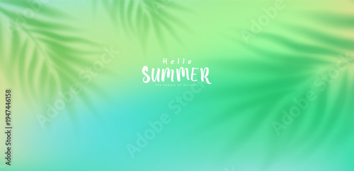 Hello Summer Vibrant Tropical Gradient Poster with Palm Leaf Silhouettes and Seasonal Activity Typography