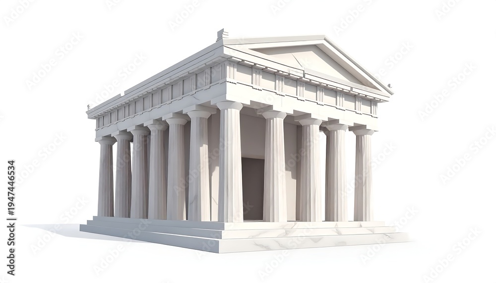 Fototapeta premium A classical architectural structure, constructed with white stone, featuring columns, a triangular pediment, and a shadowed doorway