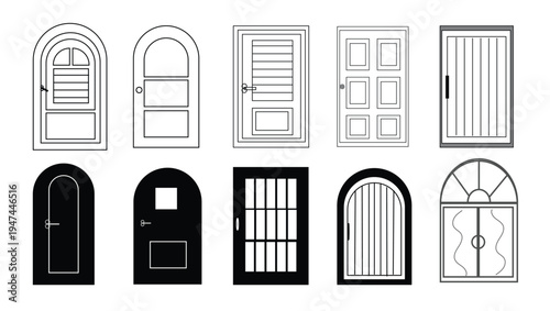 Door vector icon set. Interior design concept. Doors collection.