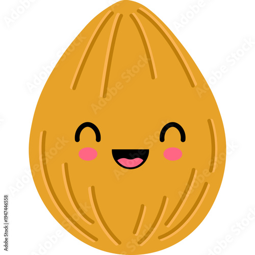 A smiling cartoon almond with blush and happy face