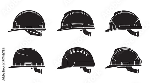 Industrial safety helmet silhouettes side view collection for construction and engineering