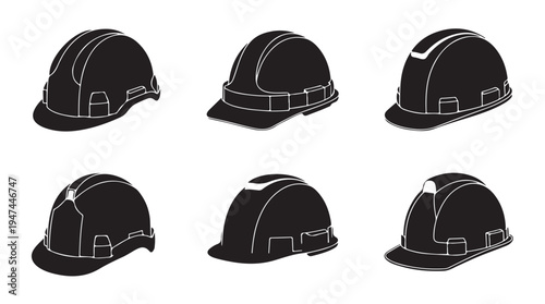 Industrial safety helmet vector silhouette. worker protection equipment. construction hard hat flat icon