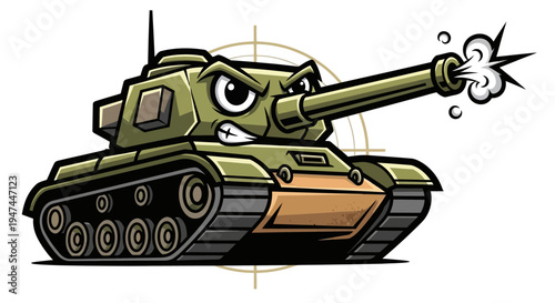 Cartoon Tank with Angry Facial Expression.
