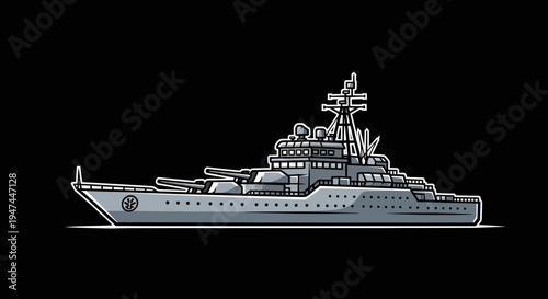 Detailed Illustration of Modern Naval Warship.