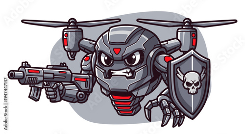 Futuristic Robot Drone with Gun and Shield.