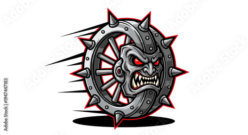 Menacing Dragon Head on Spiked Wheel.