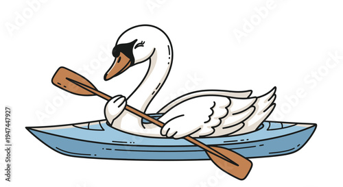Swan Paddling a Kayak - A Whimsical Water Adventure.
