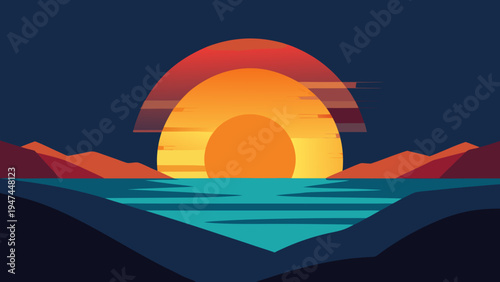 Scandinavian-style sunset silhouette with warm minimalist shapes and clean composition. Trendy modern wall art perfect for Nordic interiors, home decor prints, and contemporary poster collections.