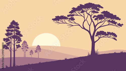 Scandinavian-style sunset silhouette with warm minimalist shapes and clean composition. Trendy modern wall art perfect for Nordic interiors, home decor prints, and contemporary poster collections.