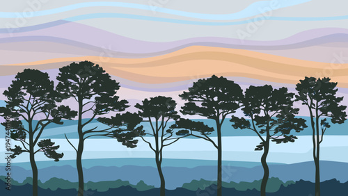 Scandinavian-style sunset silhouette with warm minimalist shapes and clean composition. Trendy modern wall art perfect for Nordic interiors, home decor prints, and contemporary poster collections.