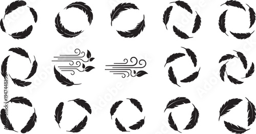 Black and white abstract circular design elements set