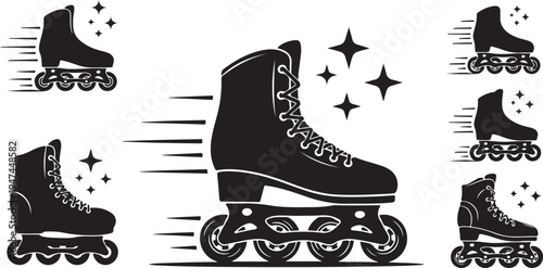 Black Inline Skate Silhouette with Motion Lines