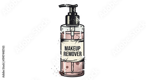 Makeup remover bottle with pump dispenser, isolated on white background