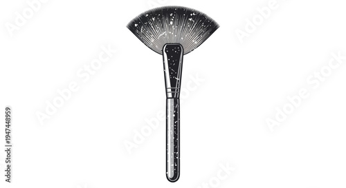 Sparkling fan makeup brush with glitter on white background