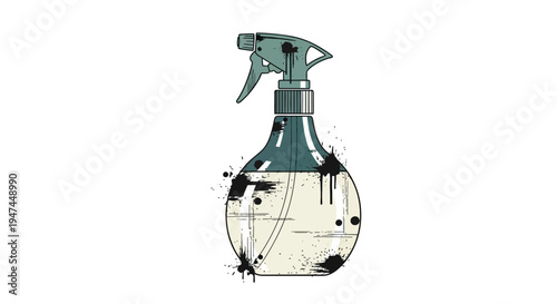 Spray bottle with black ink splatters and drips