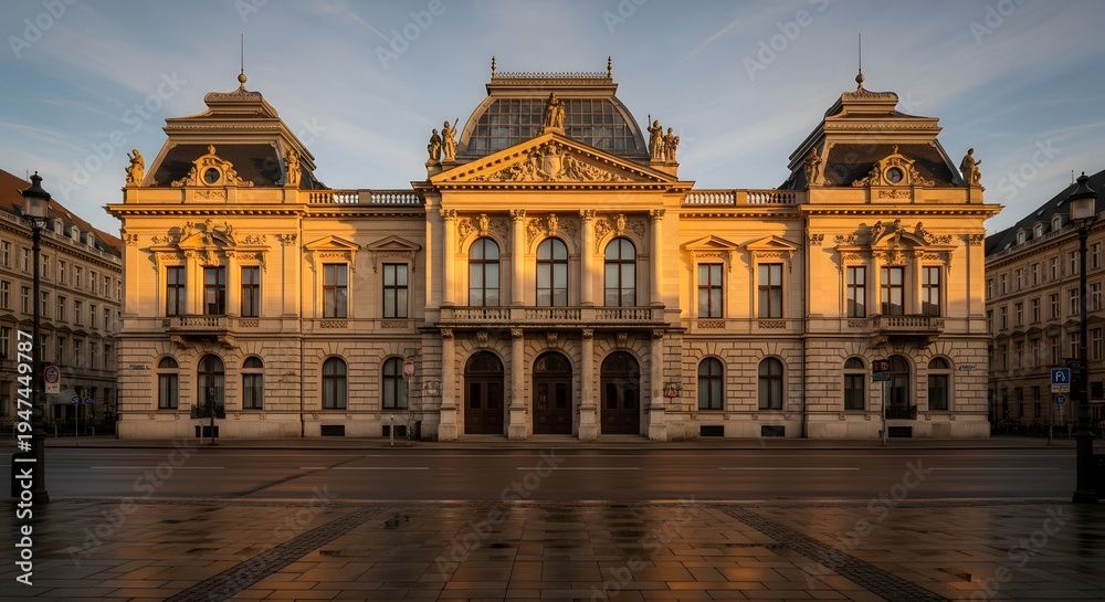 Obraz premium Grand European Architecture at Sunrise, Historic Building Exterior