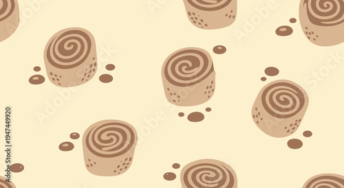 Food and Bakery Flat Cartoon Cinnamon Rolls Dessert Seamless Pattern