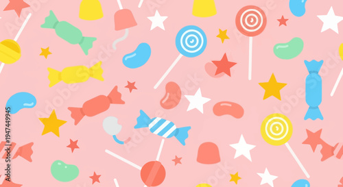 Colorful Flat Candies  Lollipops Seamless Pattern - Sweet Food  Confectionery Background
