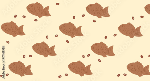 Japanese Food Taiyaki and Red Beans Flat Illustration Seamless Pattern