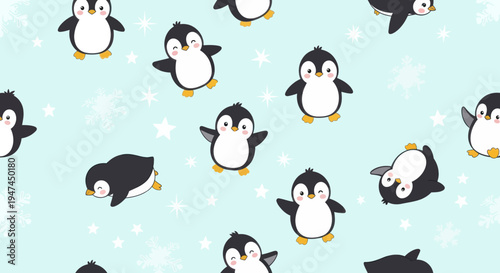 Adorable Cartoon Penguins Winter Pattern Vector Illustration for Kids and Holiday Design