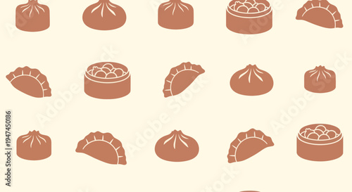 Asian Cuisine Dim Sum Dumplings Glyph Icons Seamless Pattern