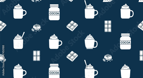 Hot Chocolate and Cocoa Glyph Seamless Pattern - Food  Drink Beverage Background
