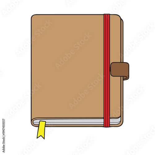 Brown notebook vector illustration with clean outlines and simple design, minimal stationery concept suitable for school, office, or note taking themes.