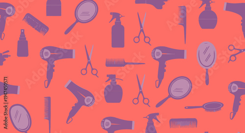 Hairdressing Tools Flat Design Seamless Pattern - Beauty Salon Hair Care Equipment Vector Background