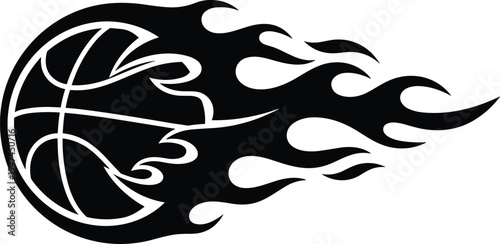 Flaming basketball logo design, fire basketball sport emblem, burning ball icon for team mascot vector illustration