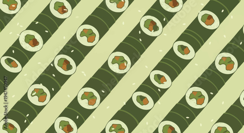 Flat Food Industry Sushi Maki Rolls Seamless Pattern Vector Background