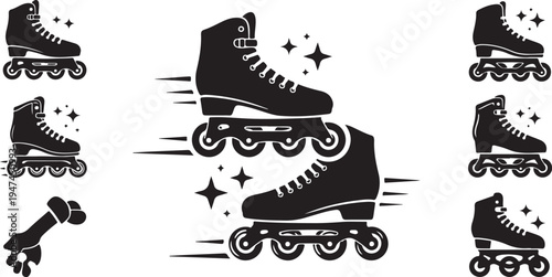 Black Roller Skates with Motion Lines and Sparkles
