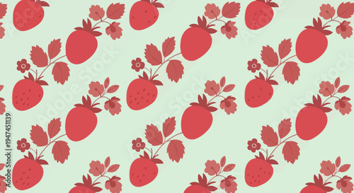 Sweet Red Strawberries Flat Vector Seamless Pattern for Food and Nature Design Background