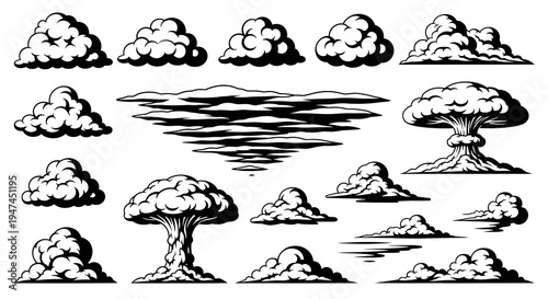 Weather and Disaster Clouds Black  White Line Art Vector Collection
