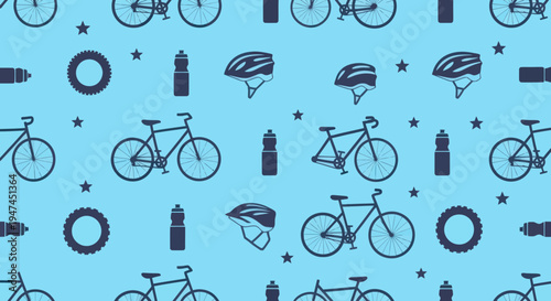 Cycling Equipment Flat Icons Seamless Pattern Vector Background