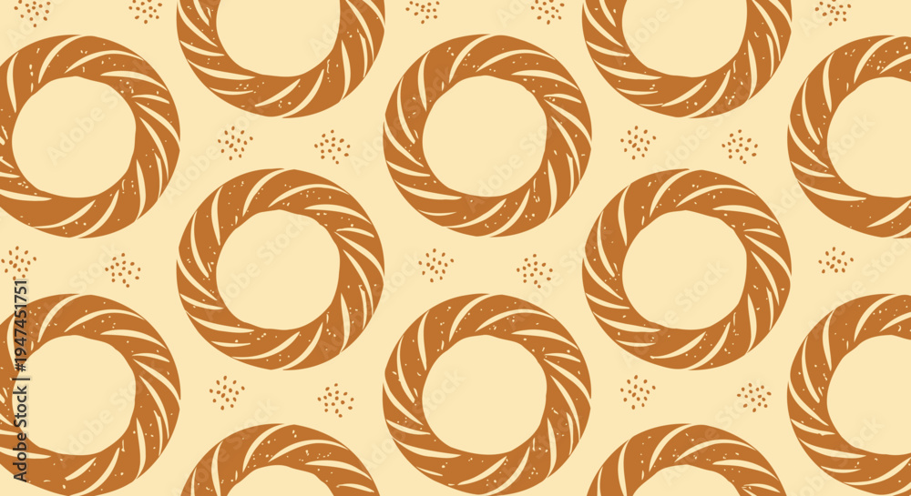 Obraz premium Bakery Food Seamless Pattern Illustration with Braided Bagels and Sesame Seeds