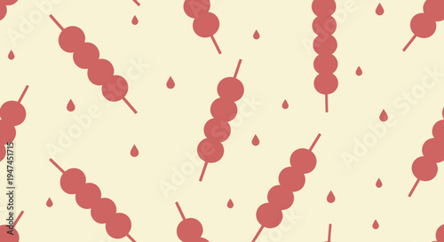 Flat Design Food Skewers Seamless Pattern Vector - Asian Snacks and Dessert Background