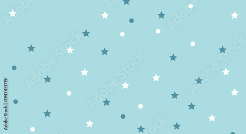 Children's Flat Vector Star and Dot Confetti Seamless Pattern on Light Blue Background