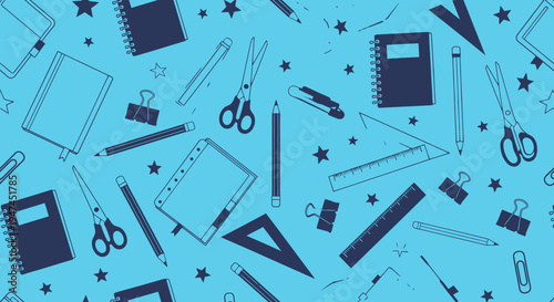 Education School Stationery Flat Vector Line Art Seamless Pattern