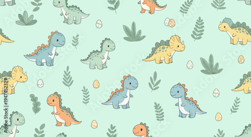 Cute Cartoon Dinosaurs Pattern for Kids - Hand-drawn Vector Seamless Illustration
