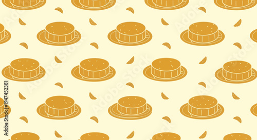 Food  Drink Flat Design Cakes with Orange Slices Seamless Pattern Vector Illustration