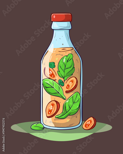 Healthy detox smoothie with greens and citrus in a glass bottle for on the go nutrition and fitness - Vector Illustration