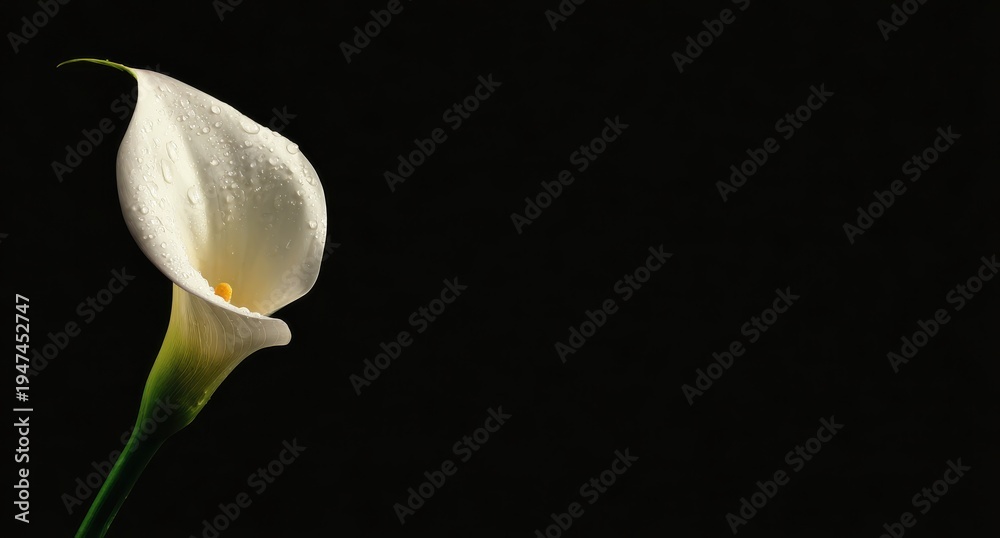 Obraz premium one calla lily on a black background, with space for text