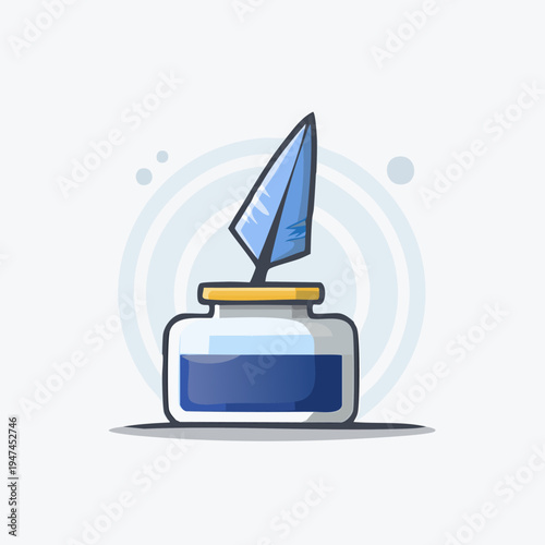 Inkwell with Quill Pen Illustration.