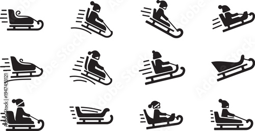 People Sledding Down a Snowy Hill in Winter