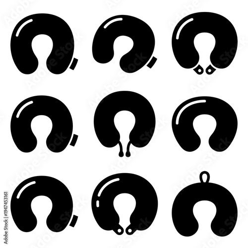 Set of black glyph icons representing various travel neck pillows.