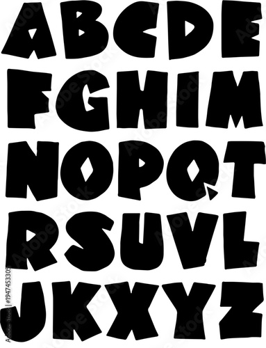 Set of bold comic alphabet letters in a fun and chunky cartoon style isolated on white background