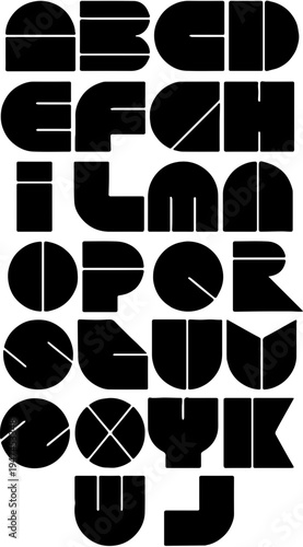 Geometric Bold Alphabet Vector Design, Futurist Retro Typography Font Set, Minimalist Block Lettering for Logo and Branding