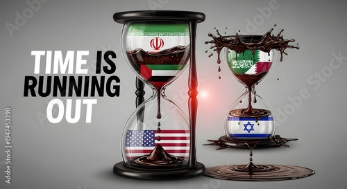 Hourglasses with Iran Israel flags urgency